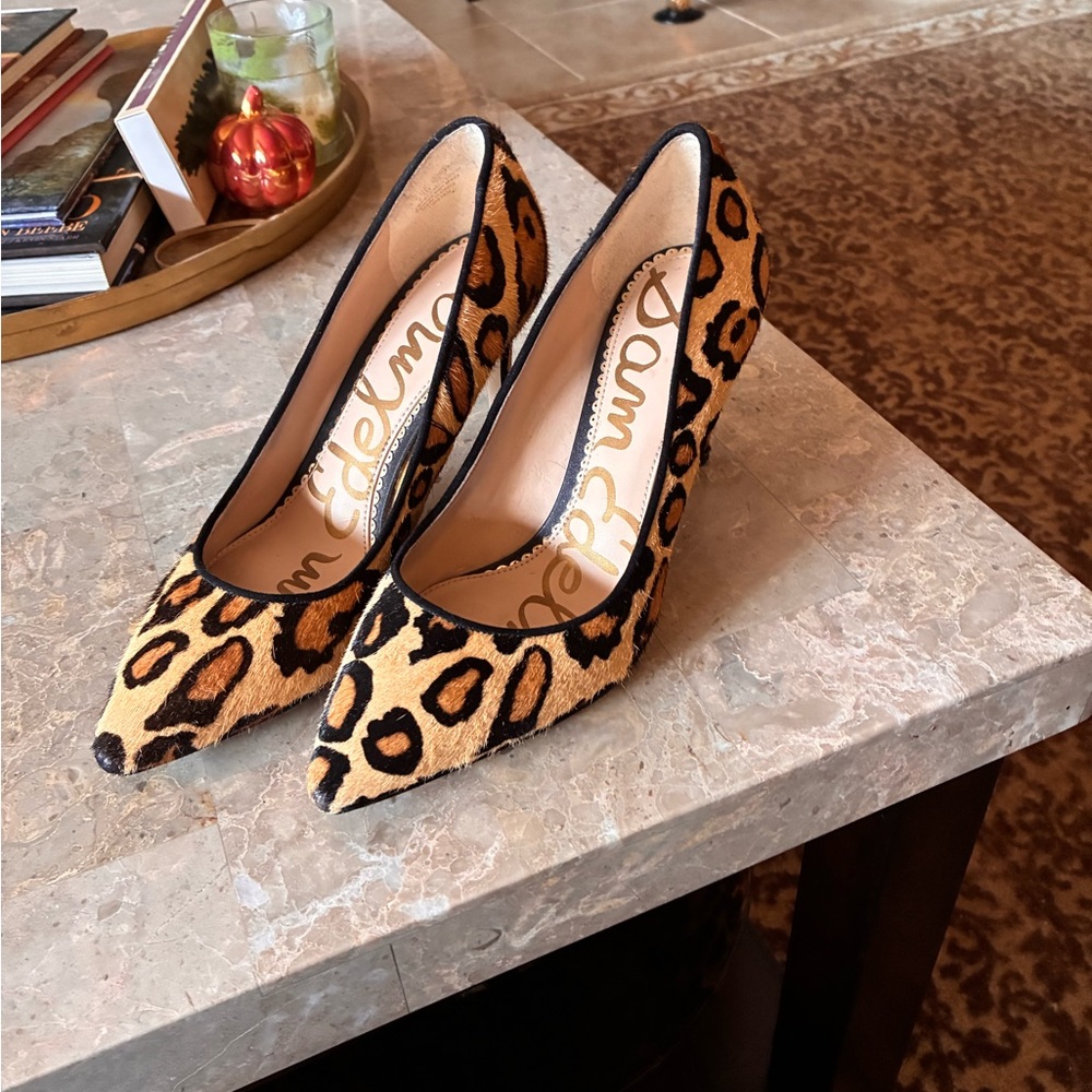 Sam Edelman Animal Print Heels - Black and Tan 3” heel